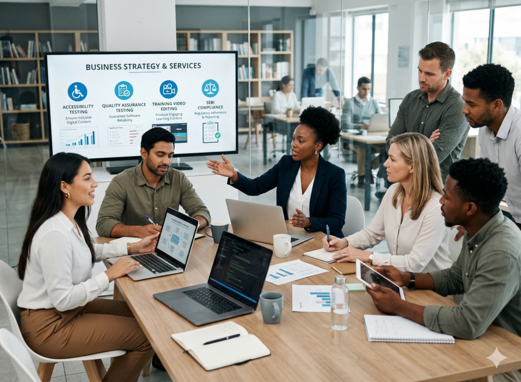 Team collaborating in office